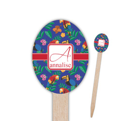 Parrots & Toucans Oval Wooden Food Picks - Double Sided (Personalized)