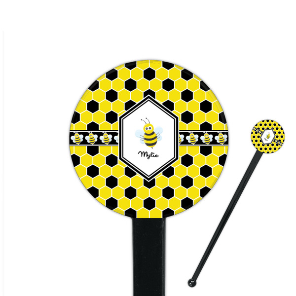 Custom Honeycomb 7" Round Plastic Stir Sticks - Black - Double Sided (Personalized)