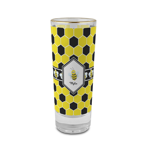 Custom Honeycomb 2 oz Shot Glass -  Glass with Gold Rim - Single (Personalized)