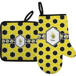 Honeycomb Right Oven Mitt & Pot Holder Set w/ Name or Text