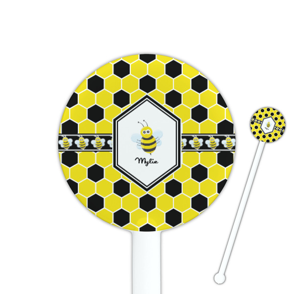 Custom Honeycomb 5.5" Round Plastic Stir Sticks - White - Double Sided (Personalized)