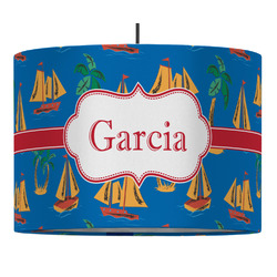 Boats & Palm Trees 16" Drum Pendant Lamp - Fabric (Personalized)