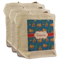 Boats & Palm Trees Reusable Cotton Grocery Bags - Set of 3 (Personalized)