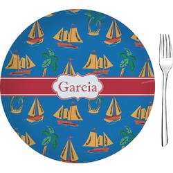 Boats & Palm Trees Glass Appetizer / Dessert Plate 8" (Personalized)