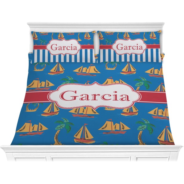 Custom Boats & Palm Trees Comforter Set - King (Personalized)