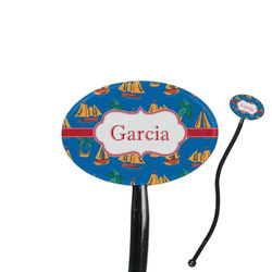 Boats & Palm Trees 7" Oval Plastic Stir Sticks - Black - Single Sided (Personalized)