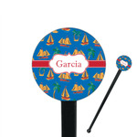 Boats & Palm Trees 7" Round Plastic Stir Sticks - Black - Single Sided (Personalized)