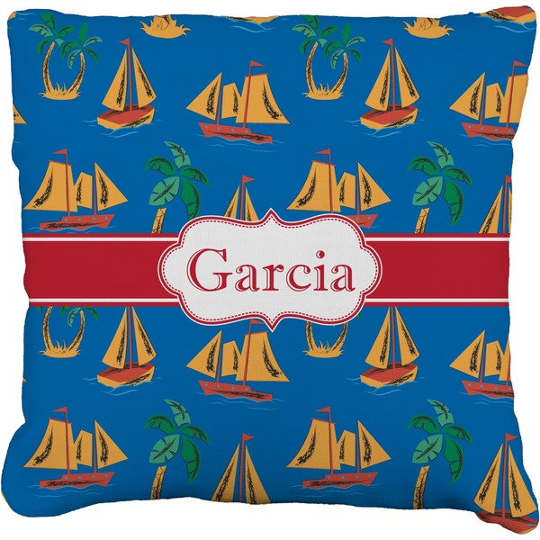 Custom Boats & Palm Trees Faux-Linen Throw Pillow 18" (Personalized)