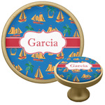 Boats & Palm Trees Cabinet Knob - Gold (Personalized)