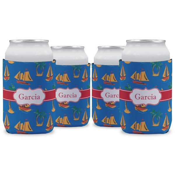 Custom Boats & Palm Trees Can Cooler (12 oz) - Set of 4 w/ Name or Text