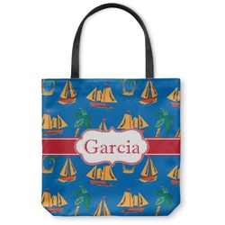 Boats & Palm Trees Canvas Tote Bag - Medium - 16"x16" (Personalized)