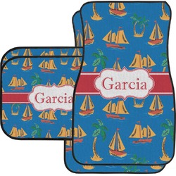 Boats & Palm Trees Car Floor Mats Set - 2 Front & 2 Back (Personalized)