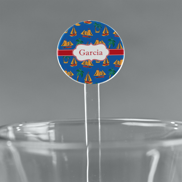 Custom Boats & Palm Trees 7" Round Plastic Stir Sticks - Clear (Personalized)