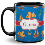 Boats & Palm Trees 11 Oz Coffee Mug - Black (Personalized)