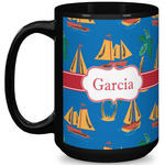 Boats & Palm Trees 15 Oz Coffee Mug - Black (Personalized)