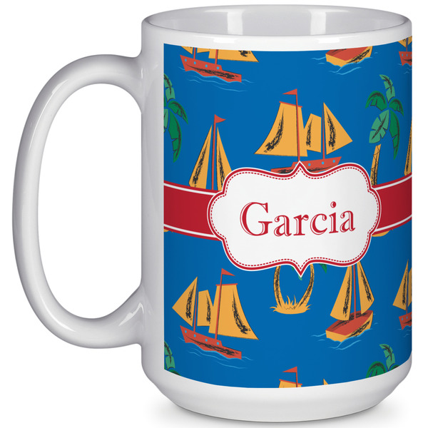 Custom Boats & Palm Trees 15 Oz Coffee Mug - White (Personalized)