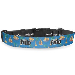 Boats & Palm Trees Deluxe Dog Collar - Medium (11.5" to 17.5") (Personalized)