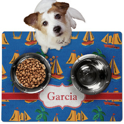 Boats & Palm Trees Dog Food Mat - Medium w/ Name or Text