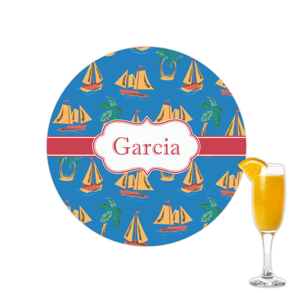 Custom Boats & Palm Trees Printed Drink Topper - 2.15" (Personalized)