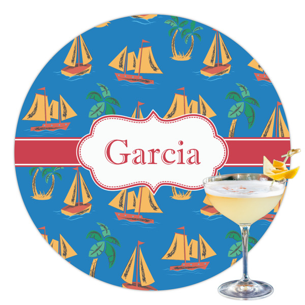 Custom Boats & Palm Trees Printed Drink Topper - 3.5" (Personalized)