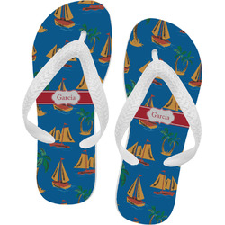 Boats & Palm Trees Flip Flops - Large (Personalized)
