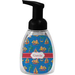 Boats & Palm Trees Foam Soap Bottle - Black (Personalized)