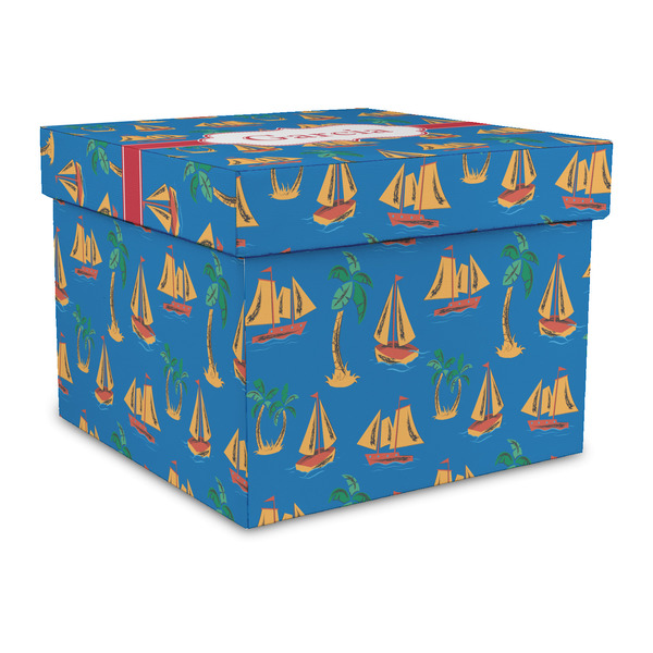 Custom Boats & Palm Trees Gift Box with Lid - Canvas Wrapped - Large (Personalized)