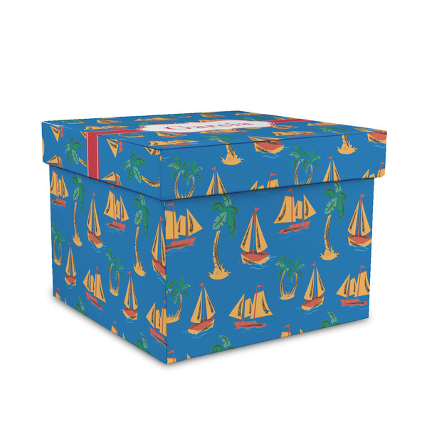 Custom Boats & Palm Trees Gift Box with Lid - Canvas Wrapped - Medium (Personalized)