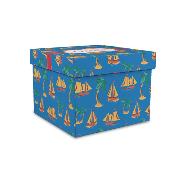 Custom Boats & Palm Trees Gift Box with Lid - Canvas Wrapped - Small (Personalized)