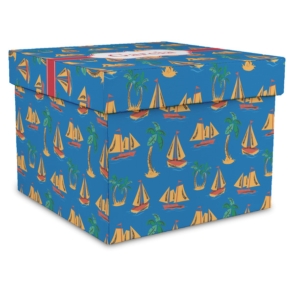 Custom Boats & Palm Trees Gift Box with Lid - Canvas Wrapped - X-Large (Personalized)