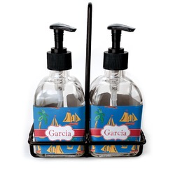 Boats & Palm Trees Glass Soap & Lotion Bottle Set (Personalized)