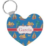 Boats & Palm Trees Heart Plastic Keychain w/ Name or Text