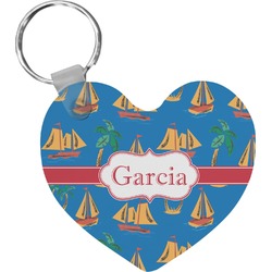 Boats & Palm Trees Heart Plastic Keychain w/ Name or Text