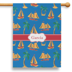 Boats & Palm Trees 28" House Flag - Double Sided (Personalized)
