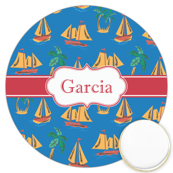 Custom Boats & Palm Trees Printed Cookie Topper - 3.25" (Personalized)