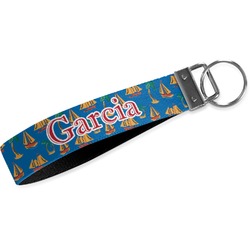 Boats & Palm Trees Wristlet Webbing Keychain Fob (Personalized)