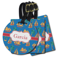 Boats & Palm Trees Plastic Luggage Tag (Personalized)