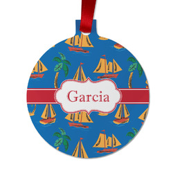 Boats & Palm Trees Metal Ball Ornament - Double Sided w/ Name or Text