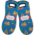 Boats & Palm Trees Neoprene Oven Mitts - Set of 2 w/ Name or Text