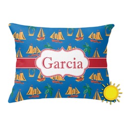 Boats & Palm Trees Outdoor Throw Pillow (Rectangular) (Personalized)