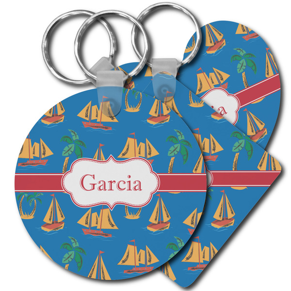 Custom Boats & Palm Trees Plastic Keychain (Personalized)