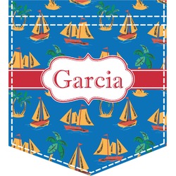 Boats & Palm Trees Iron On Faux Pocket (Personalized)