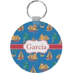 Boats & Palm Trees Round Plastic Keychain (Personalized)