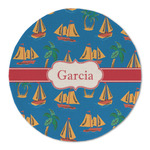 Boats & Palm Trees Round Linen Placemat (Personalized)