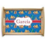 Boats & Palm Trees Natural Wooden Tray - Small (Personalized)