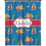 Boats & Palm Trees Extra Long Shower Curtain - 70"x84" (Personalized)