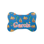 Boats & Palm Trees Bone Shaped Dog Food Mat (Small) (Personalized)