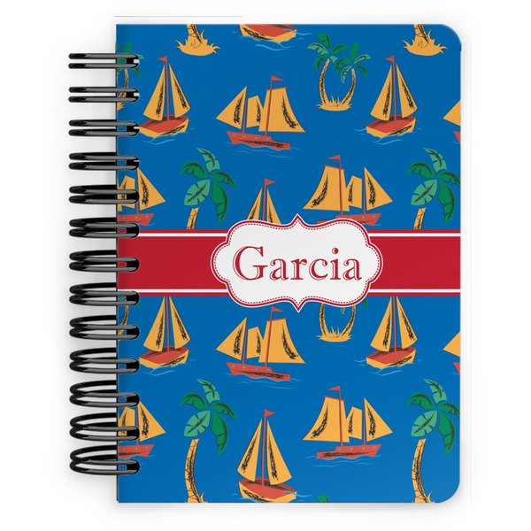 Custom Boats & Palm Trees Spiral Notebook - 5x7 w/ Name or Text