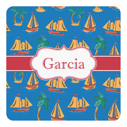 Boats & Palm Trees Square Decal - Large (Personalized)