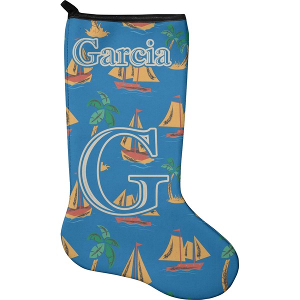 Custom Boats & Palm Trees Holiday Stocking - Neoprene (Personalized)